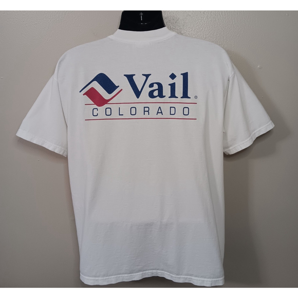 Vintage 90s Y2K VAIL COLORADO Adult Large T-shirt White Crewneck Gildan - Picture 1 of 8